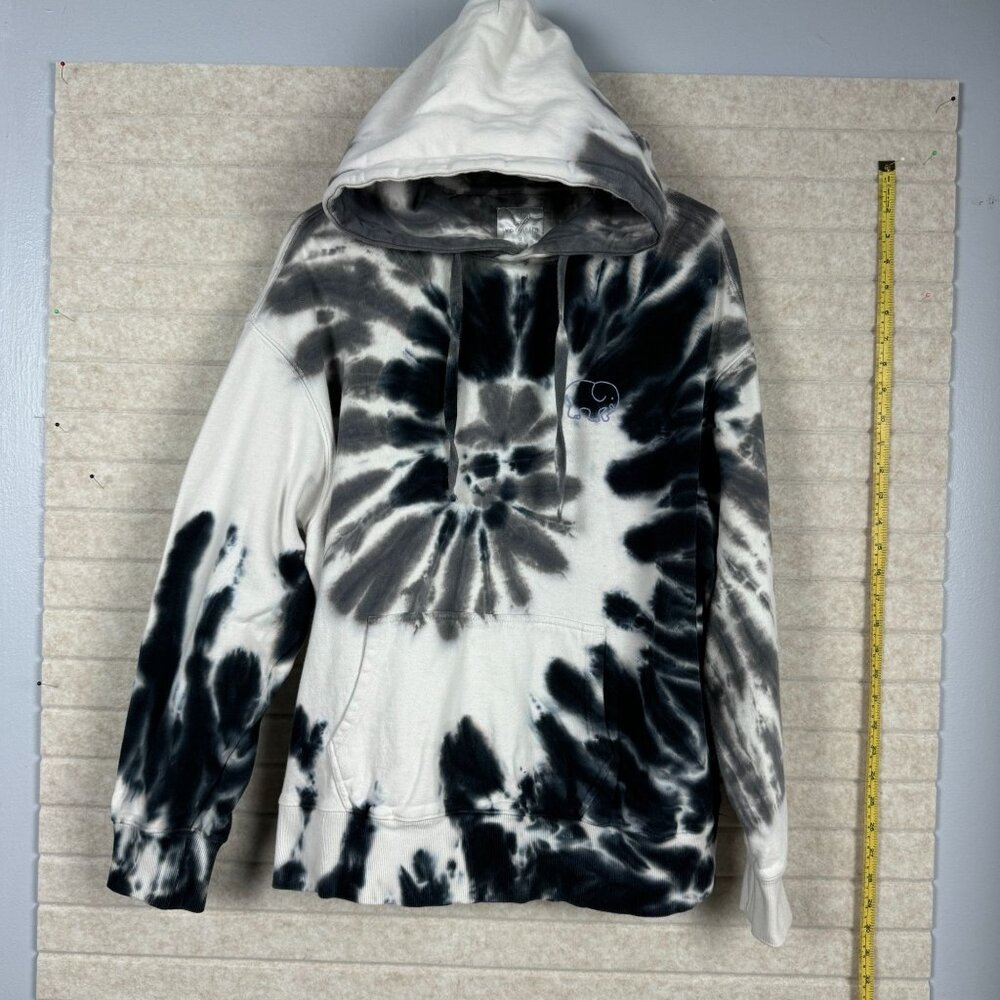 Ivory Ella Tie-Dye Pullover Hoodie M Black & White 100% Cotton Elephant Logo